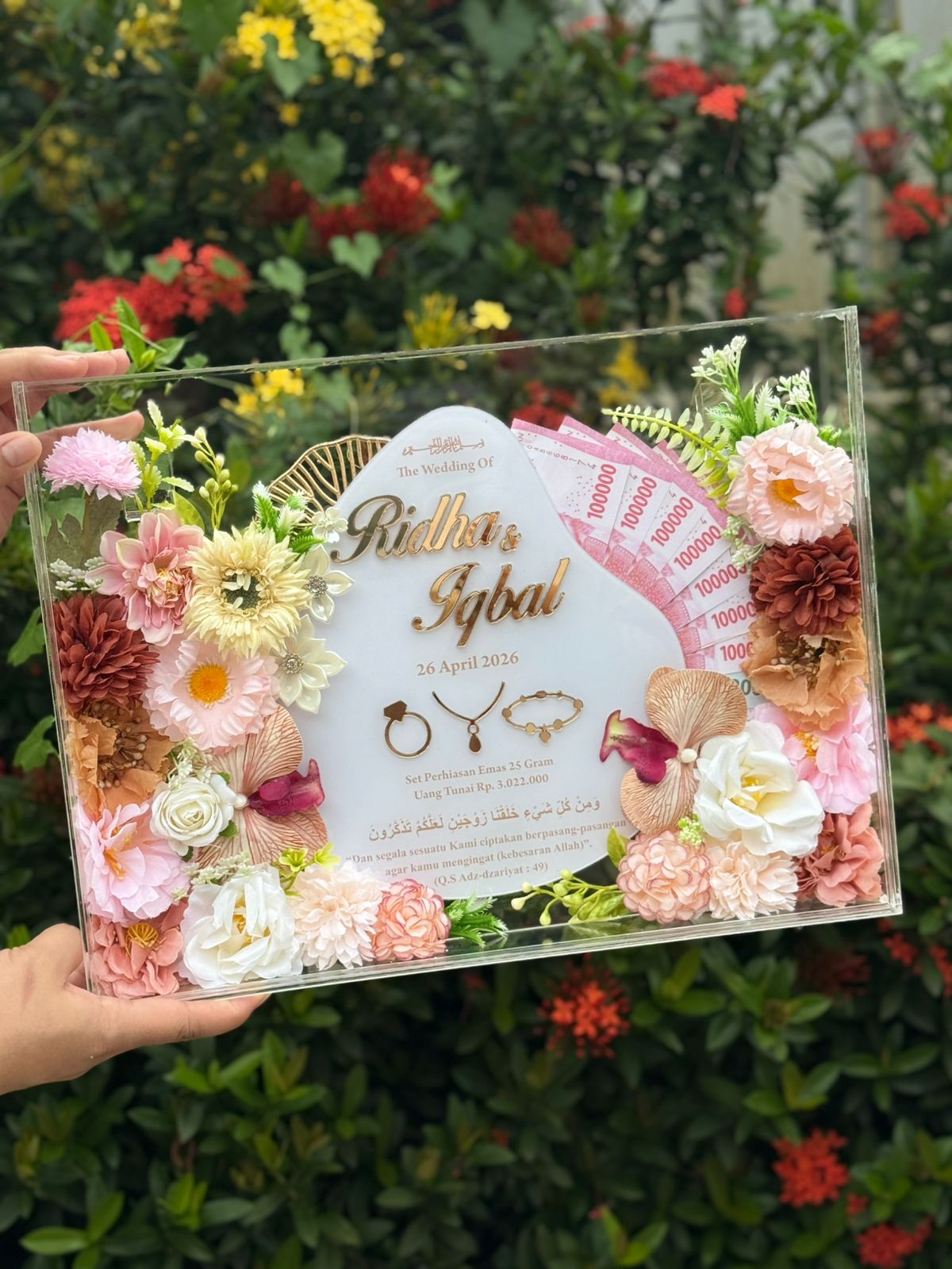 Rangkaian bunga pastel untuk seserahan